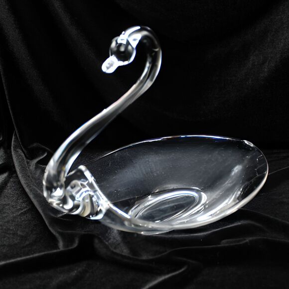 Vintage 1950s Duncan & Miller Clear Glass Swan Bowl Dish Large Retro Centerpiece - Picture 4 of 6
